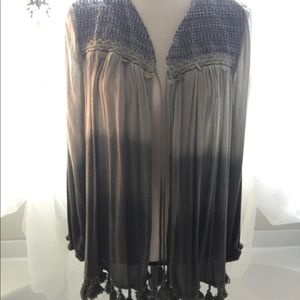 Long Sleeve Tassel Trimmed Self-Tie Cardigan.
